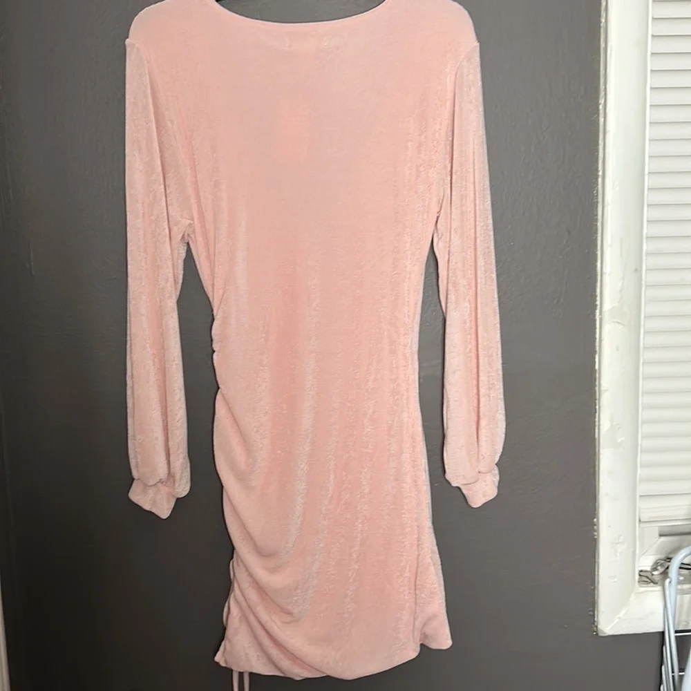 L*SPACE NWT LIGHT PINK LONG SLEEVES MINI DRESS SIDE RUCHING, STRETCH SZ: SMALL - Picture 8 of 9